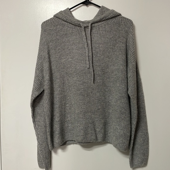 Banana Republic Cozy Grey Ribbed Sweater Hoodie Drawstring - Picture 2 of 6